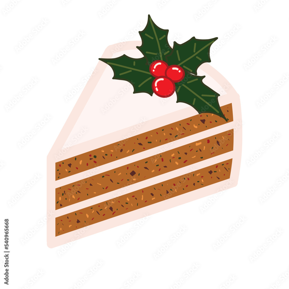 Cute Christmas fruitcake decorated with icing, holly leaves and berries. National fruitcake day. Hand drawn vector illustration of isolated on white background. Cute Christmas fruitcake decorated with icing, holly leaves and berries. National fruitcake day. Hand drawn vector illustration of isolated on white background.