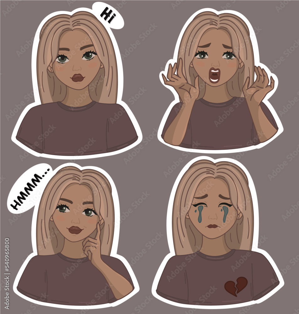 Cute beautiful girl in the style of stickers in different poses third pack Cute beautiful girl in the style of stickers in different poses third pack