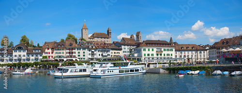 old town of Rapperswil, Sankt Gallen, with harbor and passenger liner photo