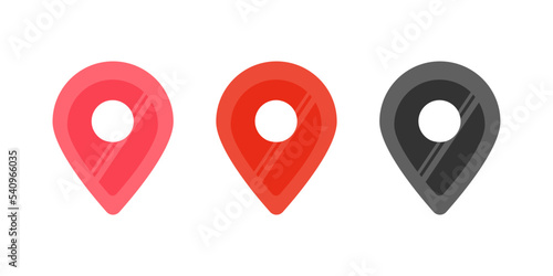 Set Vector Map pin location pointers, black and white, red symbols set 