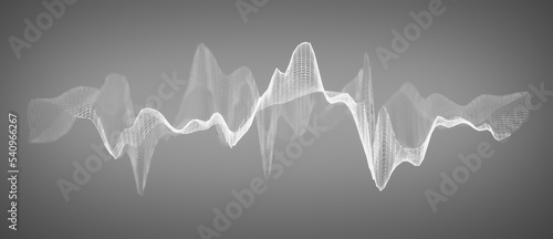 Fotografie Illustration of white gray abstract wireframe sound waves, visualization of freq