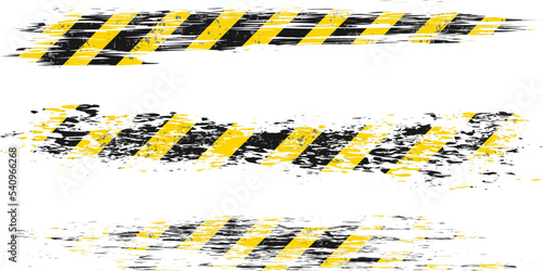 Grunge shapes with black and yellow diagonal stripes. Warning tapes set.	