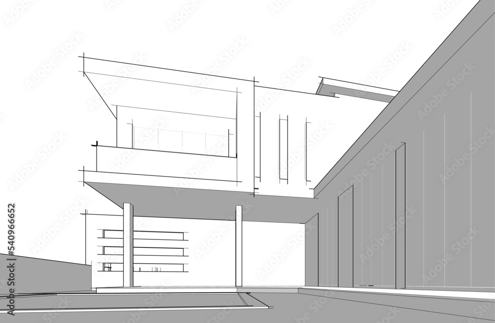 Architectural sketch of a house 3d illustration Architectural sketch of a house 3d illustration