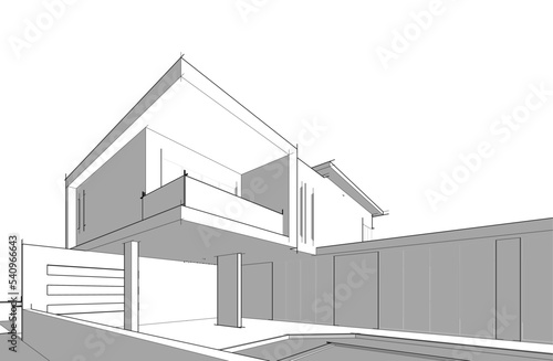 Architectural sketch of a house 3d illustration