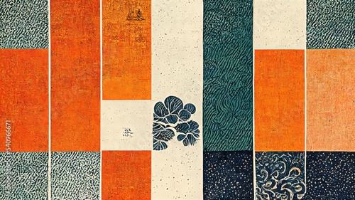 Wallpaper Mural Background design of abstract, elegant, high-class and elaborate graphic elements with fine detail like a picture on a folding screen in orange, green and white Torontodigital.ca