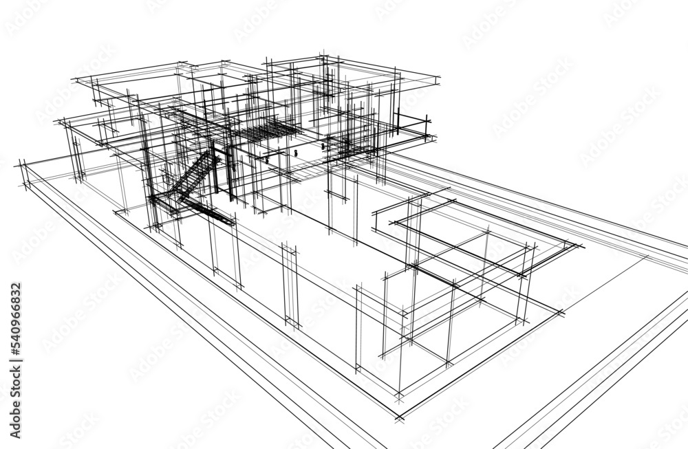 Architectural sketch of a house 3d illustration Architectural sketch of a house 3d illustration