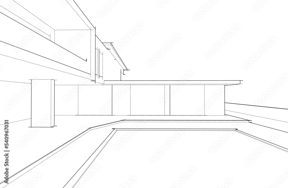 Architectural sketch of a house 3d illustration Architectural sketch of a house 3d illustration