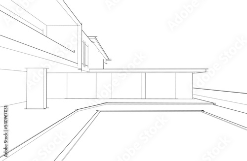 Architectural sketch of a house 3d illustration