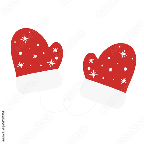 Red knitted mittens on a white background. Flat vector illustration