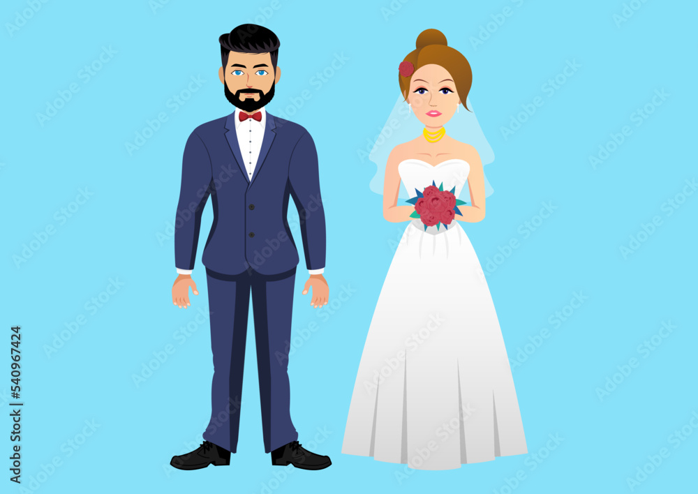 Groom and Bride Clipart Illustration. Wedding Suits