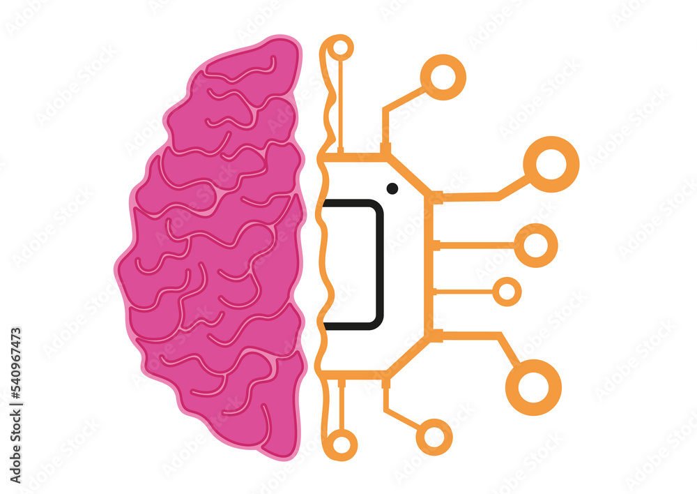 Half brain half processor chip artificial intelligence isolated on white background Half brain half processor chip artificial intelligence isolated on white background