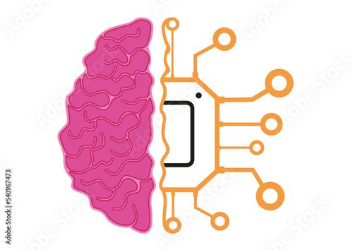 Half brain half processor chip artificial intelligence isolated on white background