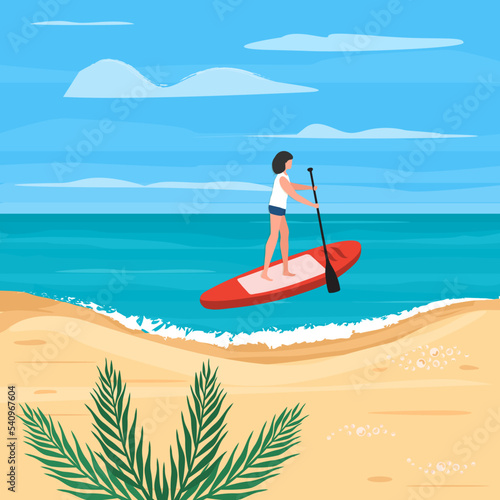 Girl Stand up paddle board SUP Sea Beach Summer