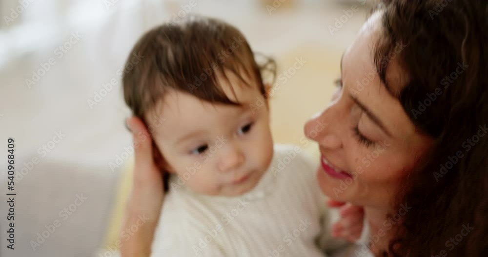 Love, mother and baby doing hug, bonding and holding child being loving with kiss, together and at home. Female parent, mama and infant or kid doing embrace, care and happiness with smile and happy. Love, mother and baby doing hug, bonding and holding child being loving with kiss, together and at home. Female parent, mama and infant or kid doing embrace, care and happiness with smile and happy.