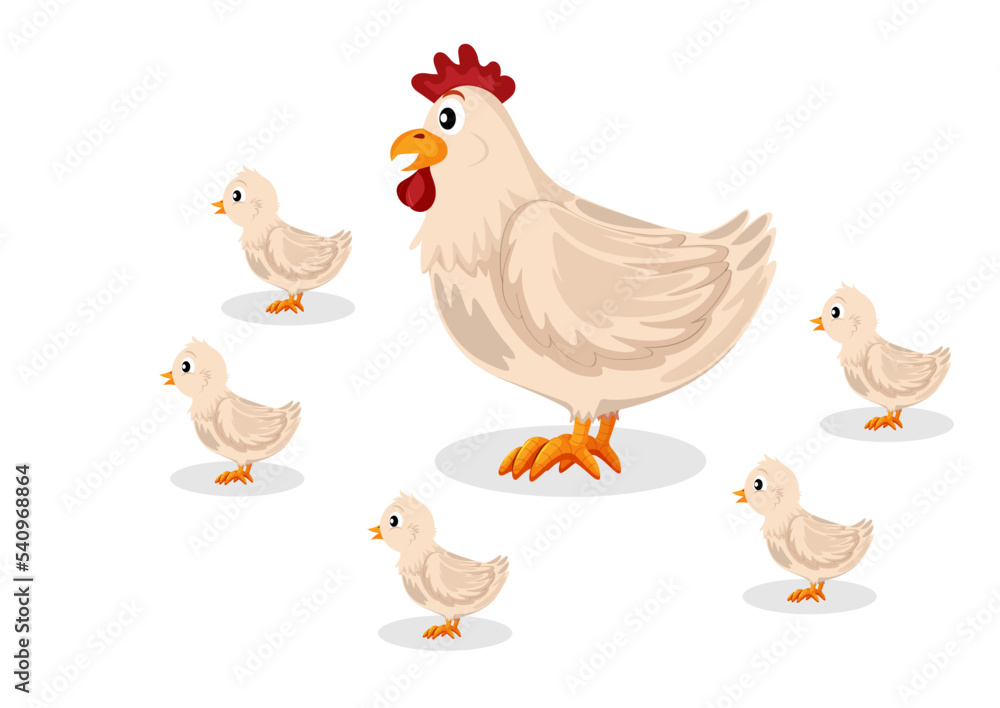 Illustration of a Mother Hen with Her Chicks isolated on white background