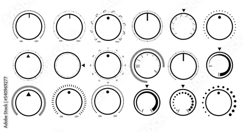 Adjustment dial. Rotary dials with round scale volume level knob and round controller photo