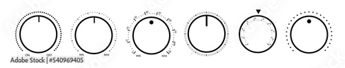Adjustment dial. Rotary dials with round scale volume level knob and round controller