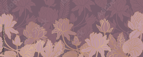 Lotus flower outline hnd drawn style. Asian national symbol plant. Vintage sketch design.