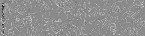 Seamless pattern with hand drawn gestures on gray background. Vector illustration.