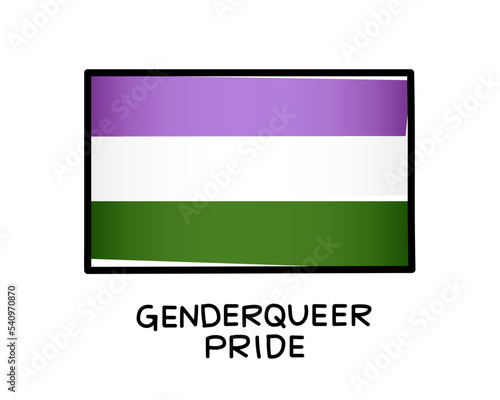 Free Download Flag of genderqueer pride. A colorful logo of one of the LGBT flags. Purple, white and green brush strokes, drawn by hand. Black outline - GFXLoad