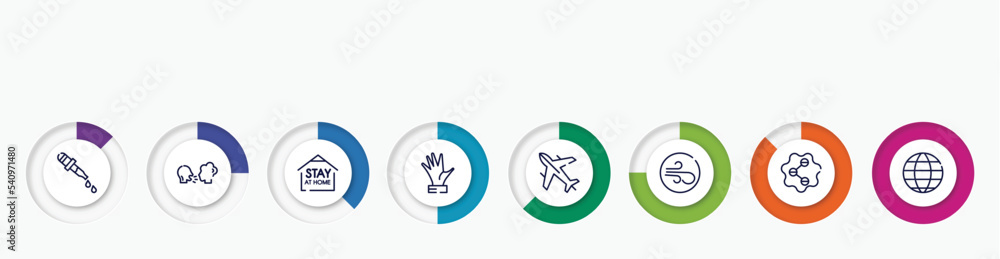 infographic element with outline icons. included dropper, virus transmission, stay home, hand, airplane, air, social, world vector. infographic element with outline icons. included dropper, virus transmission, stay home, hand, airplane, air, social, world vector.
