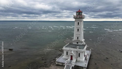 Canadian National Historic Site - Point Abino Lighthouse In Fort Erie, Ontario, Canada. Aerial Wide Shot photo