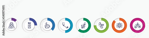 infographic element with outline icons. included contaminated, disinfect, rash, stethoscope, weak, medicine, e coli, infected lungs vector.
