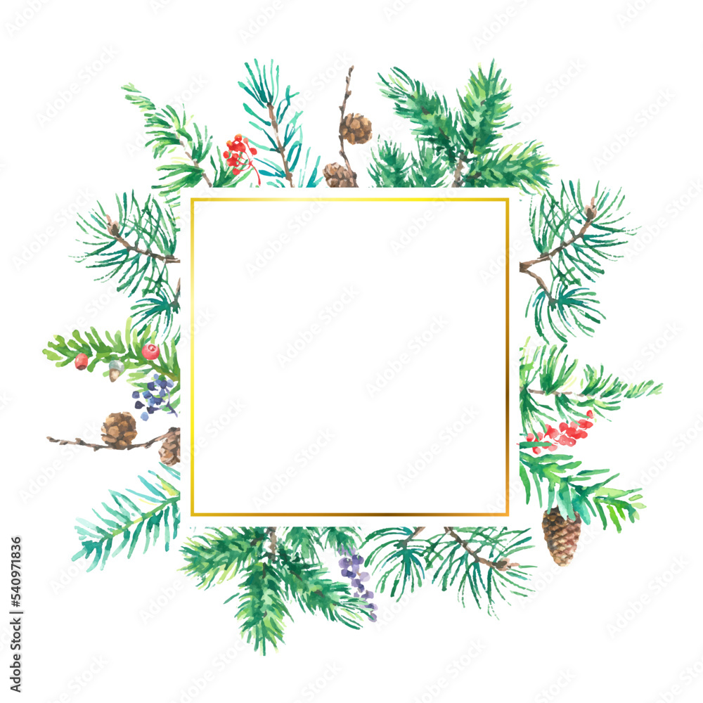 Christmas fir wreath with red berries. Spruce new year frame. Vector illustration. Christmas fir wreath with red berries. Spruce new year frame. Vector illustration.