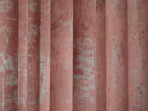 Red, gray wooden wall, wavy vertical that mimics the waves