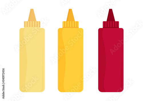 Ketchup, mayonnaise and mustard squeeze bottle vector illustration isolated on white background