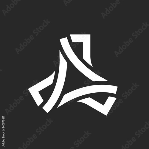 Triangular symbol alliance logo, creative geometric infinity monogram, black and white line art. Logotype for consortium or union company.