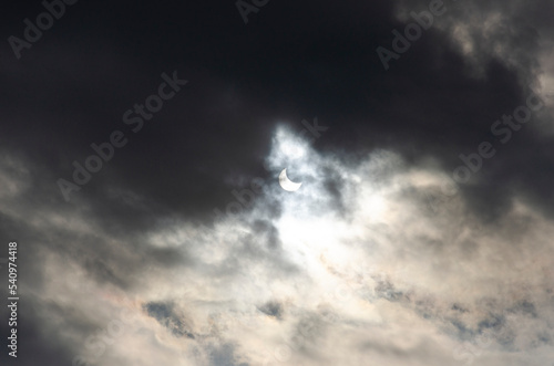 Beautiful sky during solar eclipse. A natural phenomenon concept