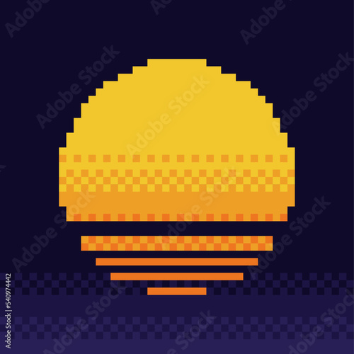 Retro Style Sunset Illustration, Pixelated