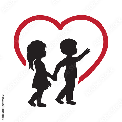 boy and girl inside huge red heart