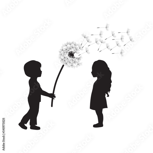 boy and girl with dandelion flower