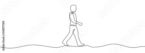 Continuous linear drawing of walking person. Vector illustration. Walking man