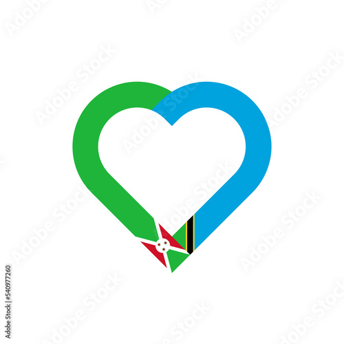 friendship concept. heart ribbon icon of burundi and tanzania flags. vector illustration isolated on white background