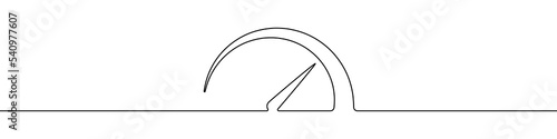 Continuous linear drawing of speedometer. Speedometer silhouette. Abstract background drawn with one line. Vector illustration.