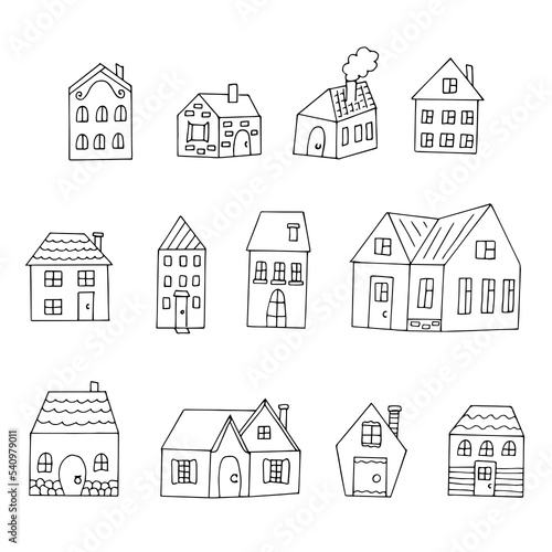 Houses set vector illustration, hand drawing doodles