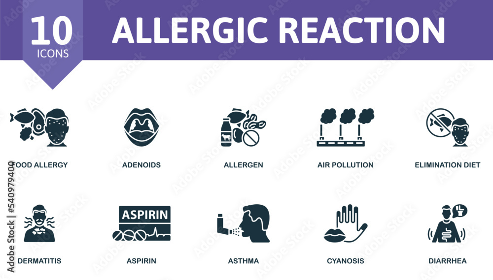 Allergic Reaction icon set. Monochrome simple Allergic Reaction icon