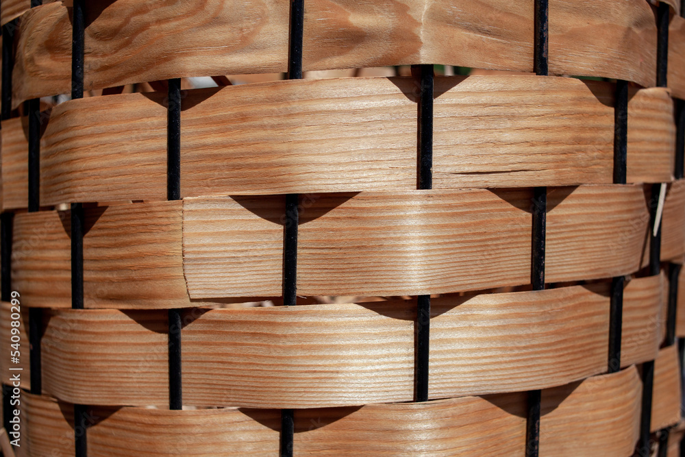 Flower pod decorated by wood veneer. A full frame brown wood veneer