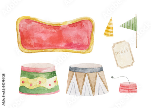 cute childish set with circus elements, party, perfomance collection, clipart