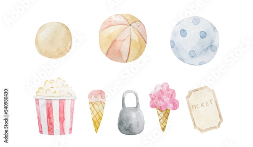 cute childish set with circus elements, party, perfomance collection, clipart