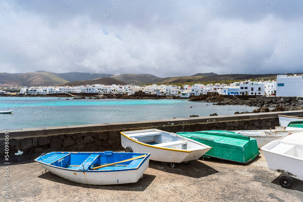 Picturesque Punta Mujeres with white architecture and natural pools, Lanzarote, Canary Islands, Spain