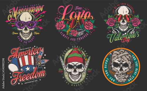 Holiday set colorful vintage posters