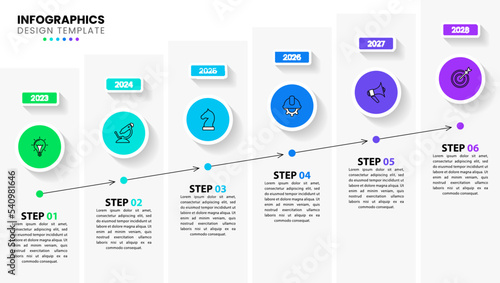 Infographic template. Timeline with arrow and 6 steps