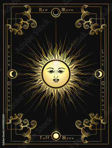 Sun and Phases of Moon Medieval Astrological Illustration