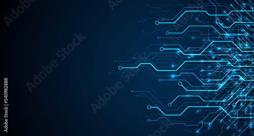 Circuit board. Motherboard. Blue technology background.