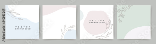 Neutral minimal background in pastel colors with  plants elements.Vector for social media stories and post, invitation, greeting card, packaging, branding design,banner,presentation,poster,advertising