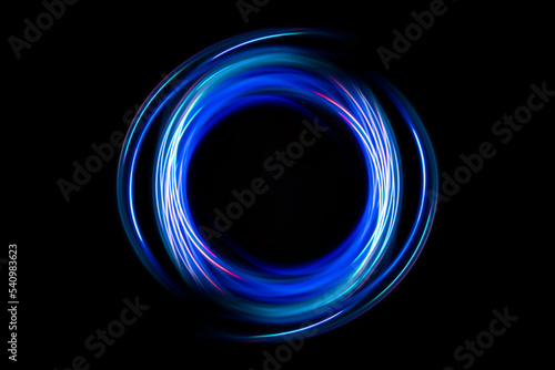 Neon design circle element lights glow and flash technology abstract background.